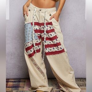 Pol off white flag Patchwork Wide-Leg Pants (backordered until June 2026)